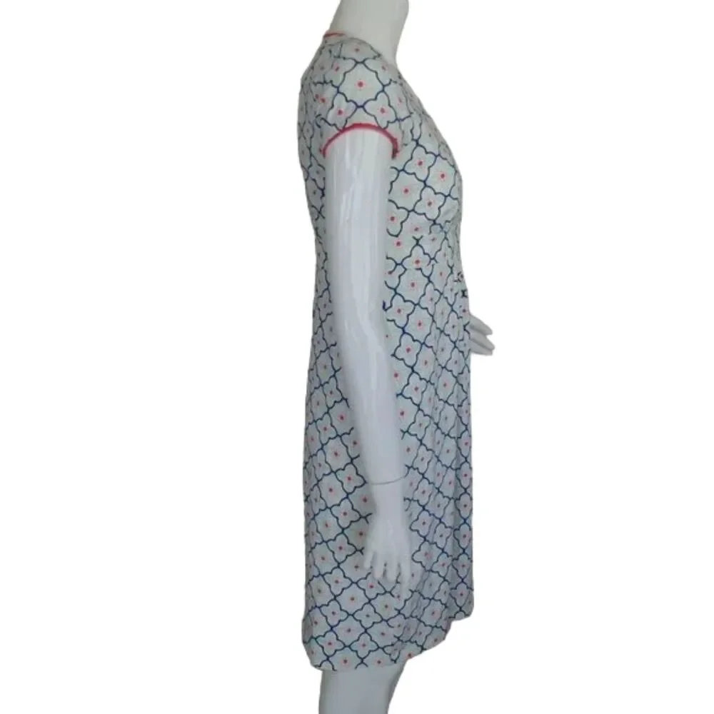 Boden Jersey Dress, 6R, White/Blue, Geometric/Tiled print, Short sleeves - Picture 5 of 12